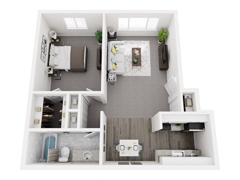 Floor plan for 1 bed, 1 bath, 720 sqft